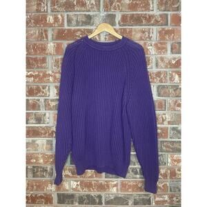 Vintage Knit Chunky Gap Crewneck Sweater Large Purple 100% Cotton Classic Cozy